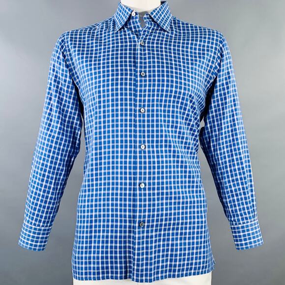Ermenegildo Zegna Other - ERMENEGILDO ZEGNA Size L Blue White Checkered Cotton Long Sleeve Shirt